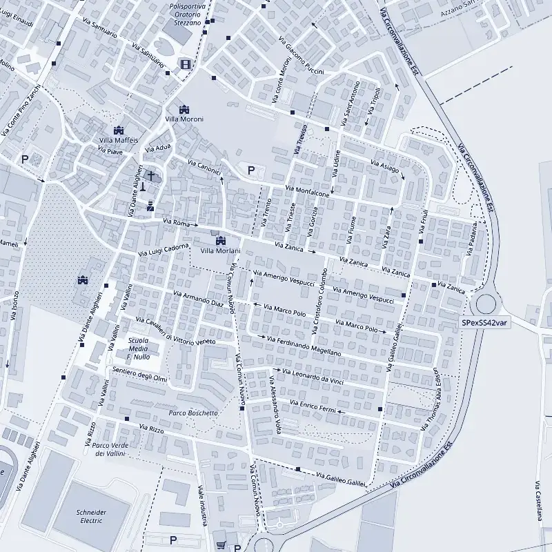 Mappa di Stezzano con la posizione dello studio in Via Amerigo Vespucci